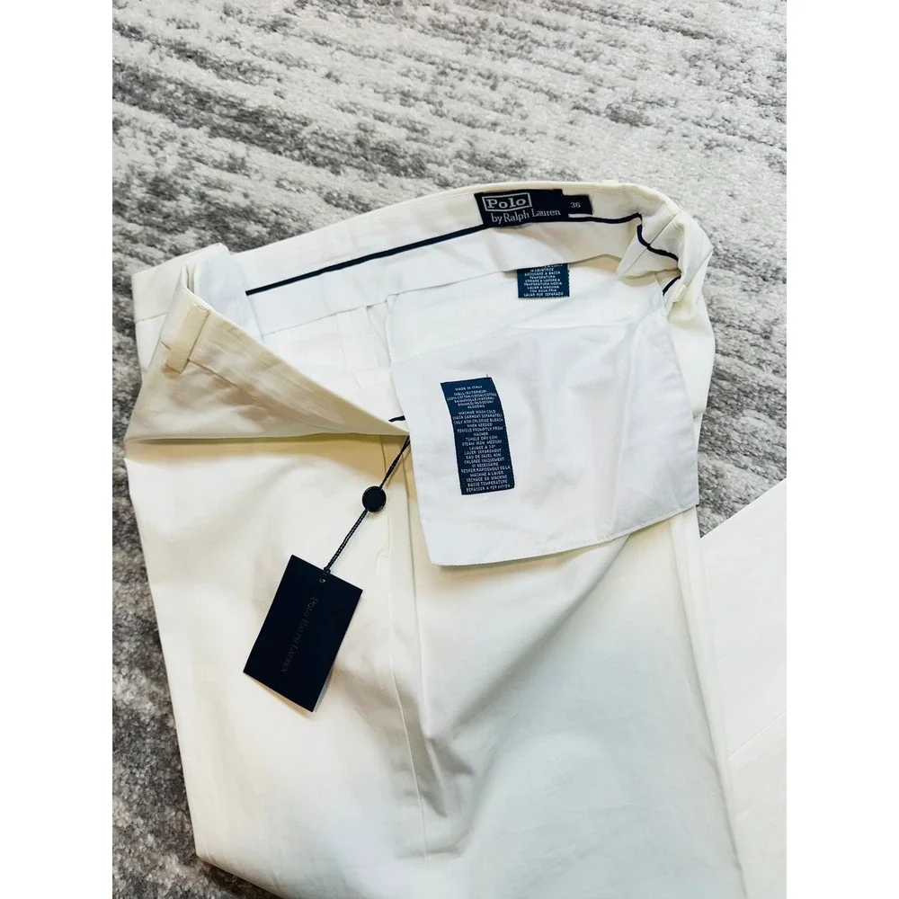 NOS Polo Ralph Lauren Dress Pants Men 36 White Made in Italy Cotton Cuffed Chino
